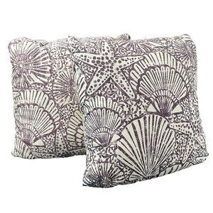 Tommy Bahama Purple and White Starfish Seashells Outdoor Pillows Straw Backs 2